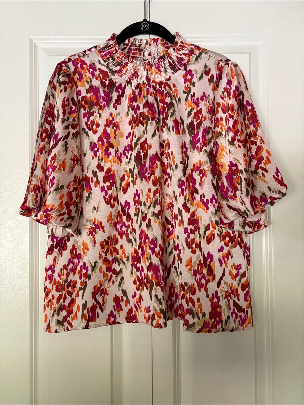 THML Pink Multi Floral Smocked Neck Puff Sleeve Blouse
